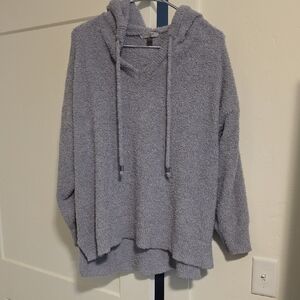 Cable & Gauge Plush Cowl Hood Sweater in Light Gray